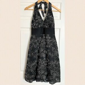 White House Black Market Black Embroidered Halter Fit & Flare Dress size 2